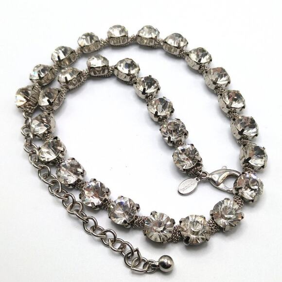 Chico’s Clear Rhinestone Necklace Silver Tone 24" Large Prong Set Stones - Picture 9 of 11